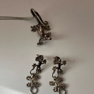 Sterling Silver Lizard necklace and dangle earrings
